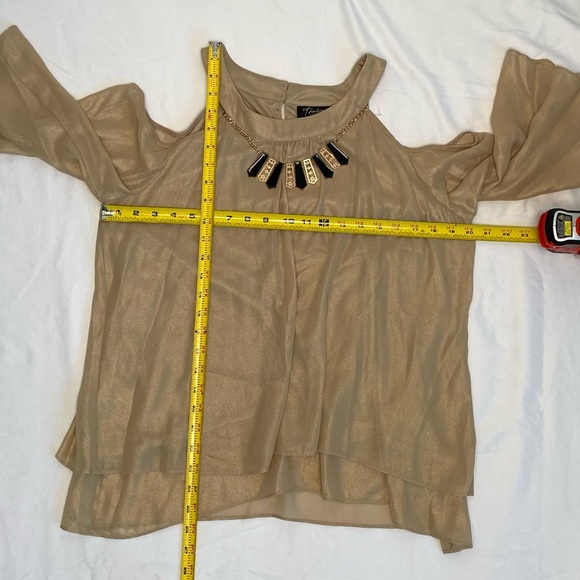 Thalia Sodi Shimmery Gold Cold Shoulder Top with Removable Jewelry Trim - Picture 12 of 14